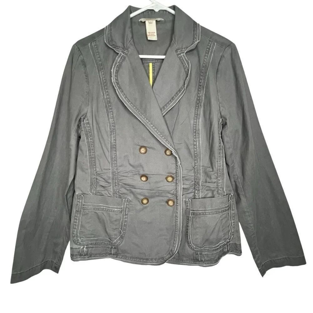 Sundance Khaki Green Gray Cotton Double Breast Blazer Women’s Jacket Sz M